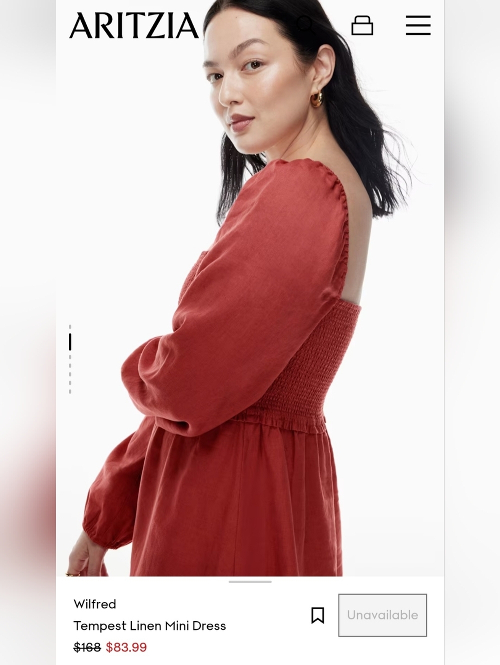 Wilfred Free Tempest Rust Red Linen Mini Dress